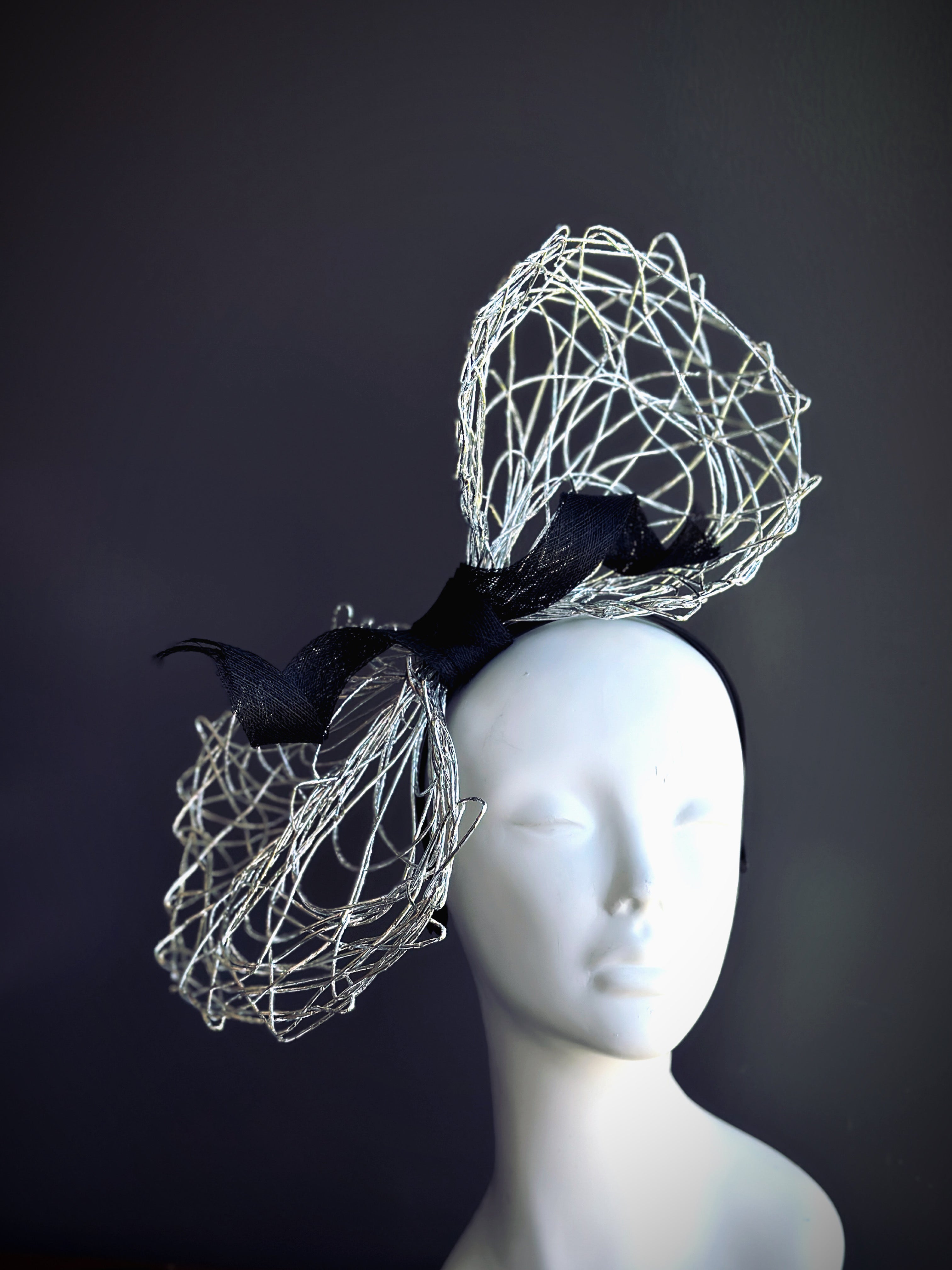 Bow Fascinator Hat - Silver Black