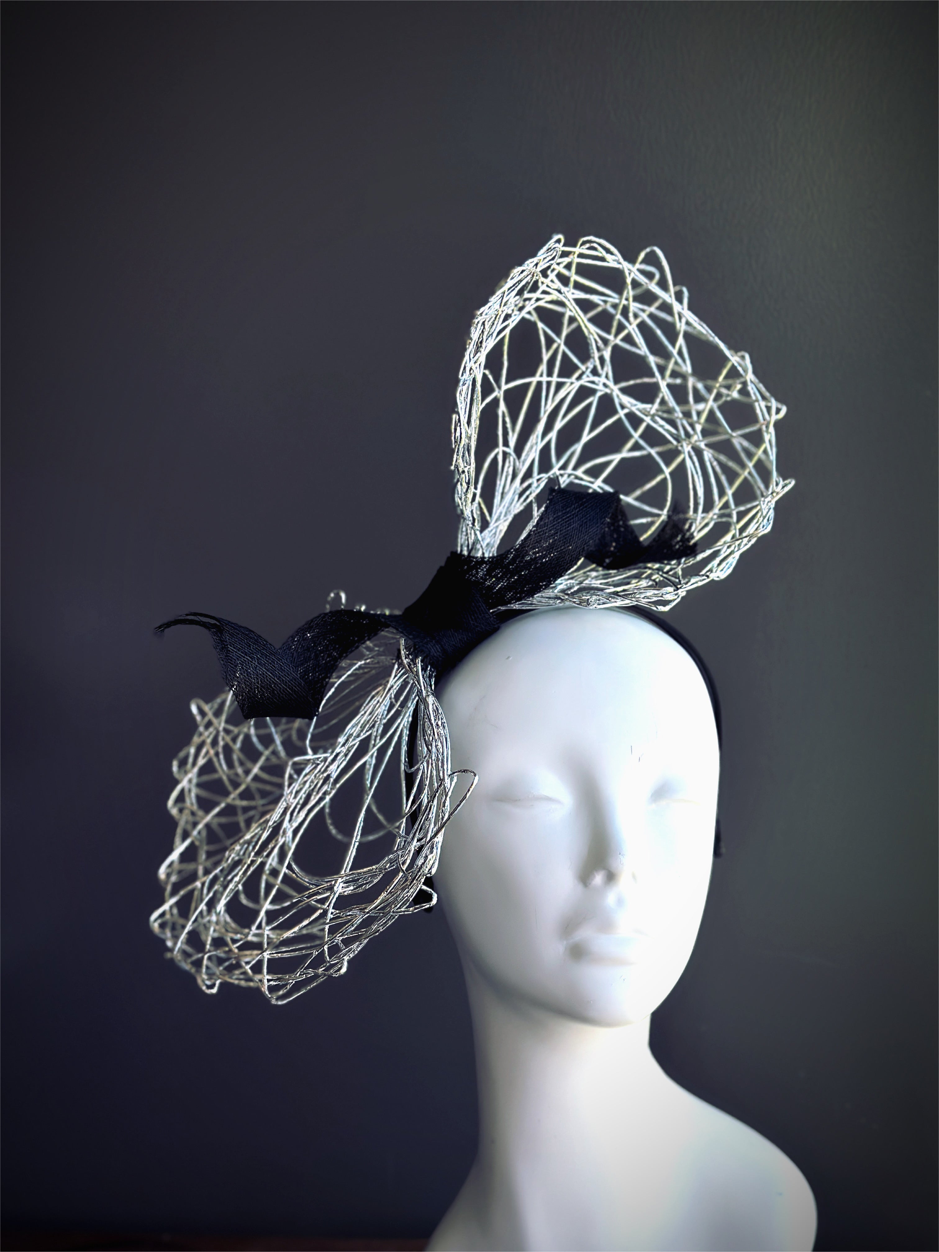 Bow Fascinator Hat - Silver Black