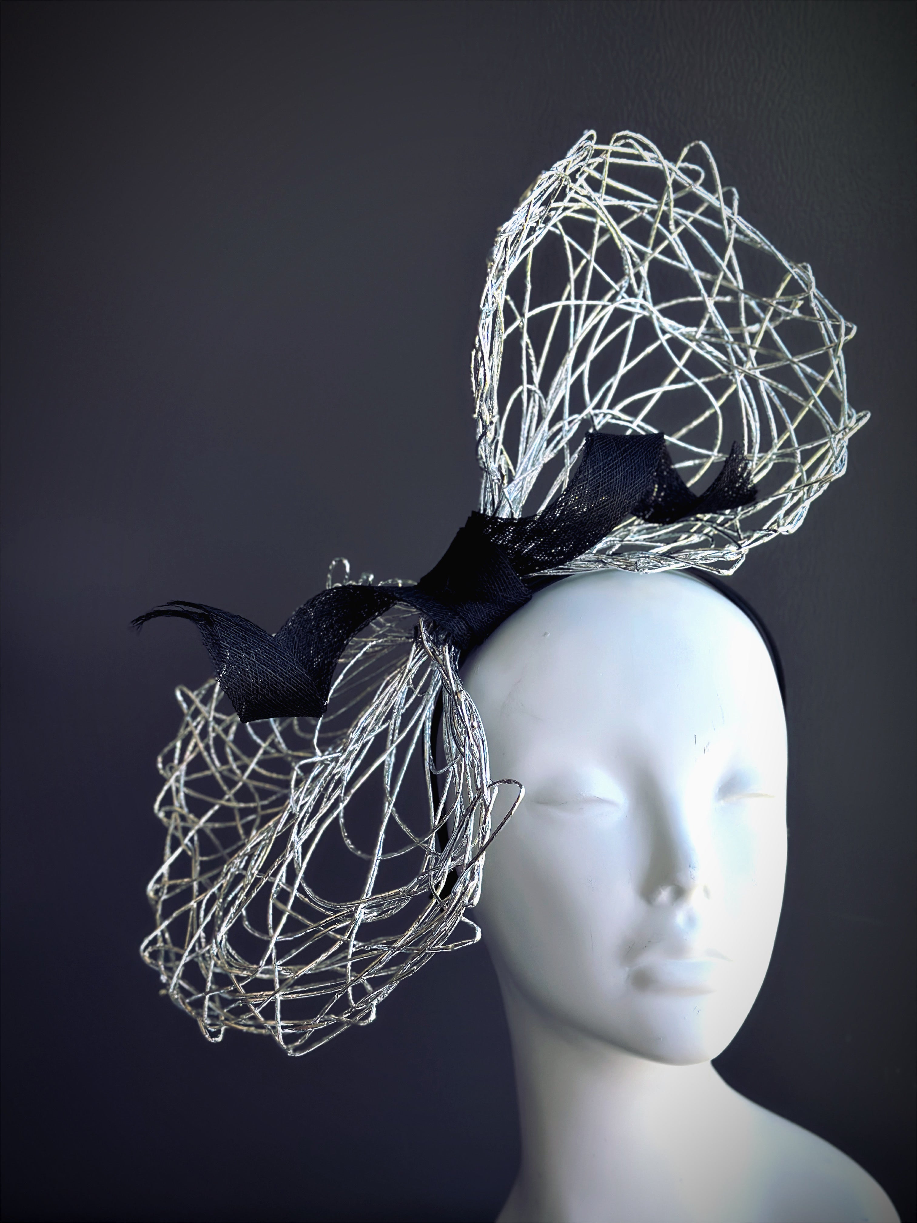 Bow Fascinator Hat - Silver Black