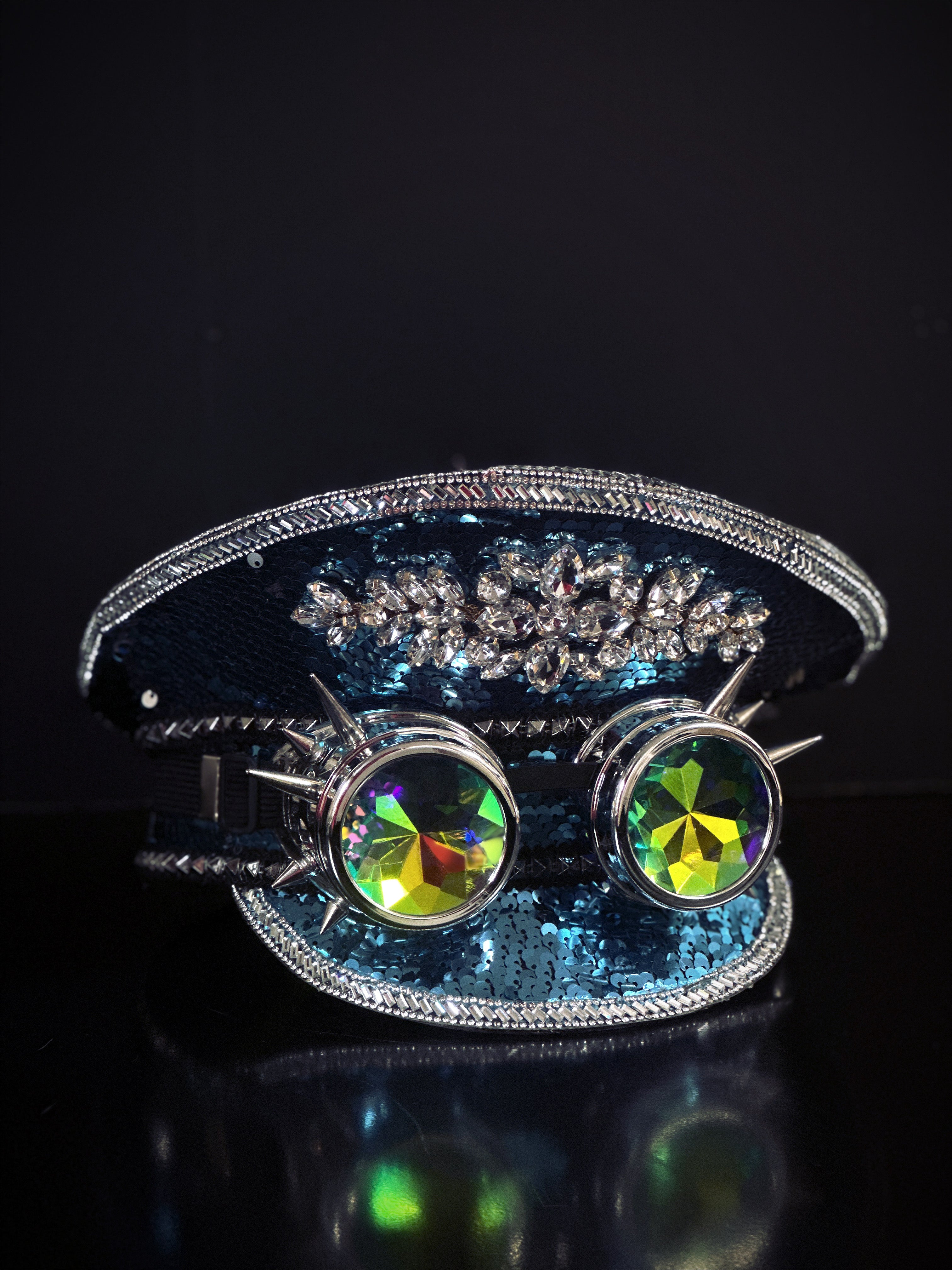 Spiked Goggles Captain Hat - Silver/Blue
