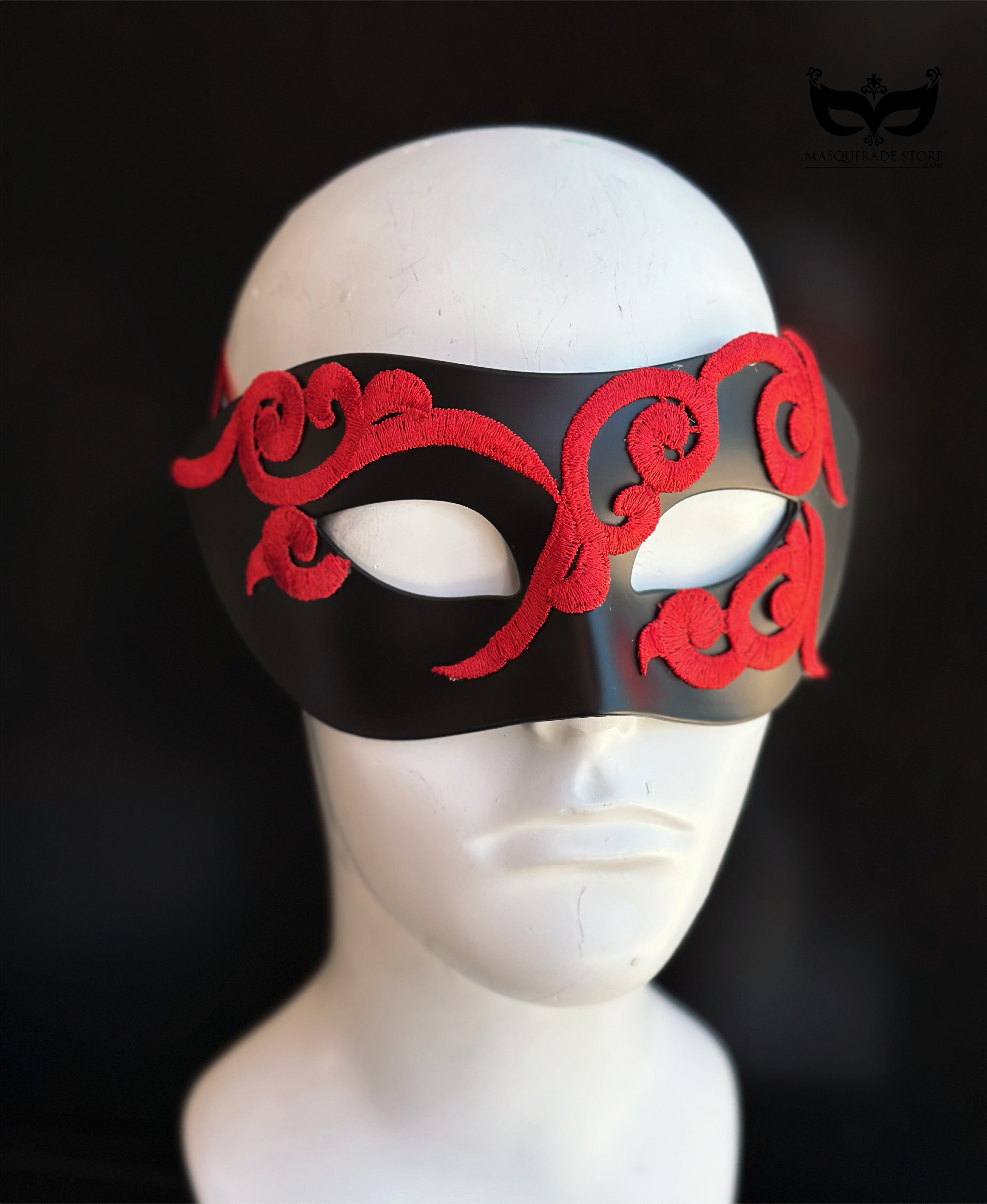 Crimson Arabesque – Red & Black Men’s Mask