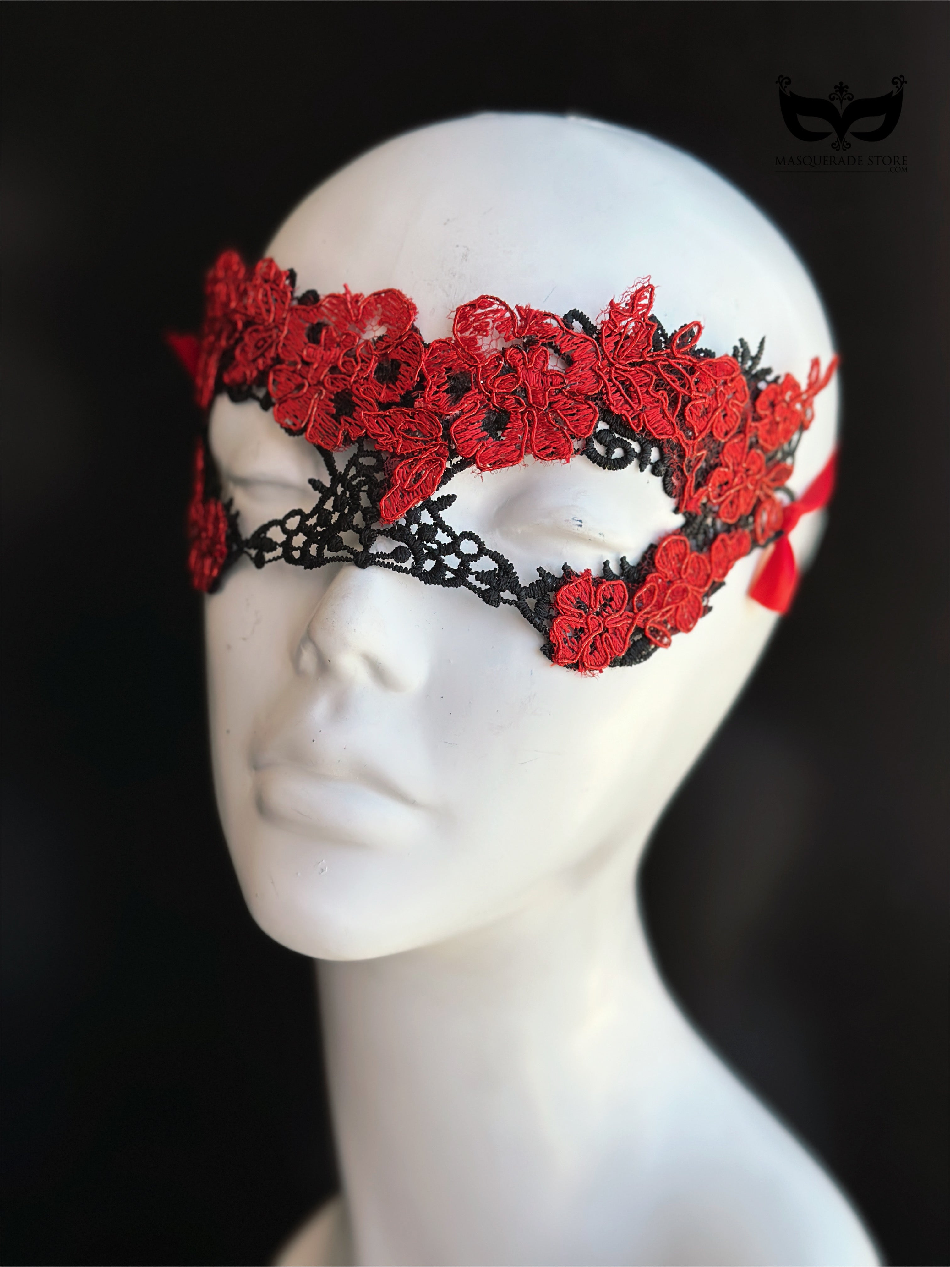 Rosso Fiora – Red & Black Floral Lace Mask