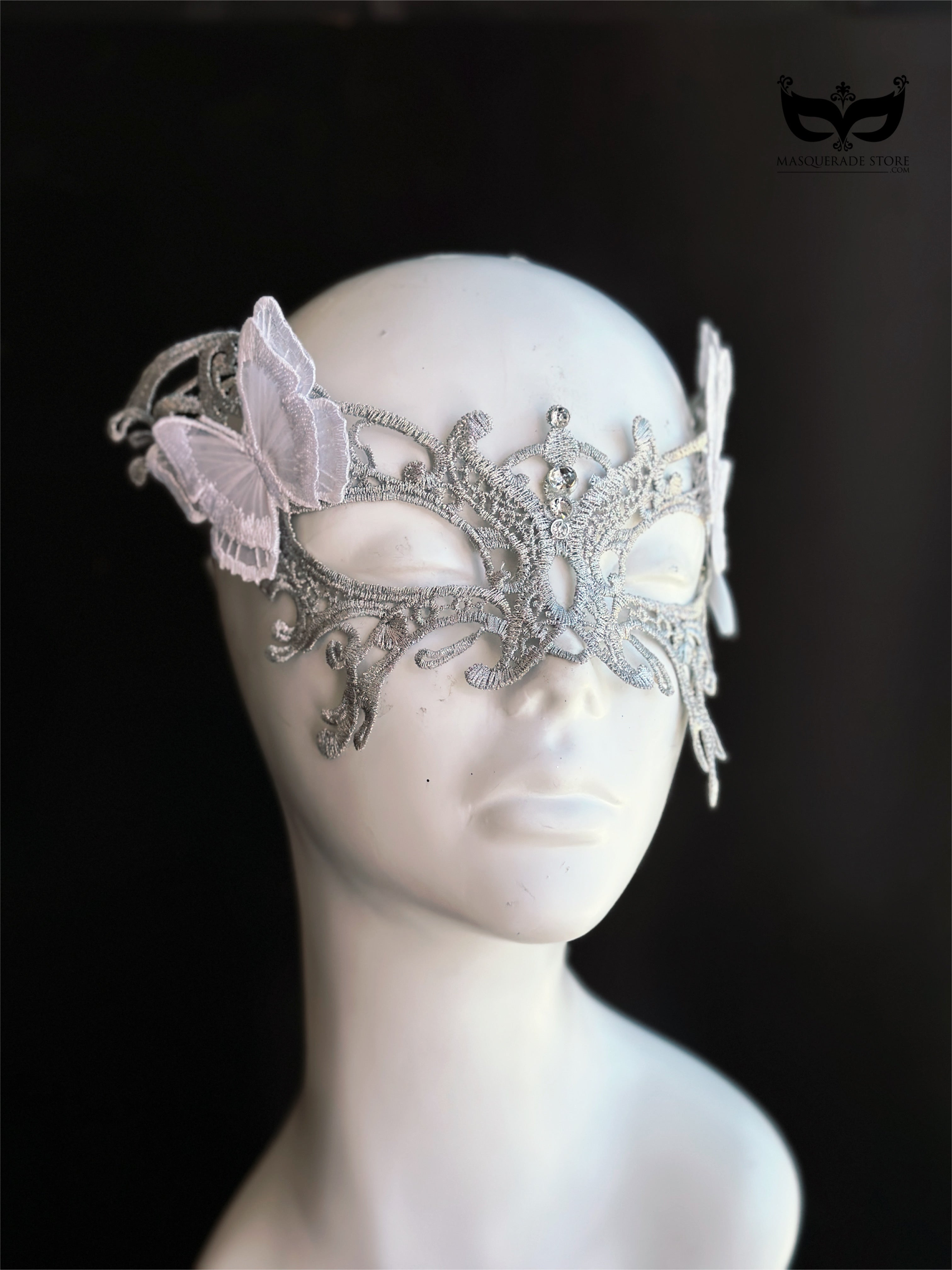 Silver Butterfly Whisper Lace Mask
