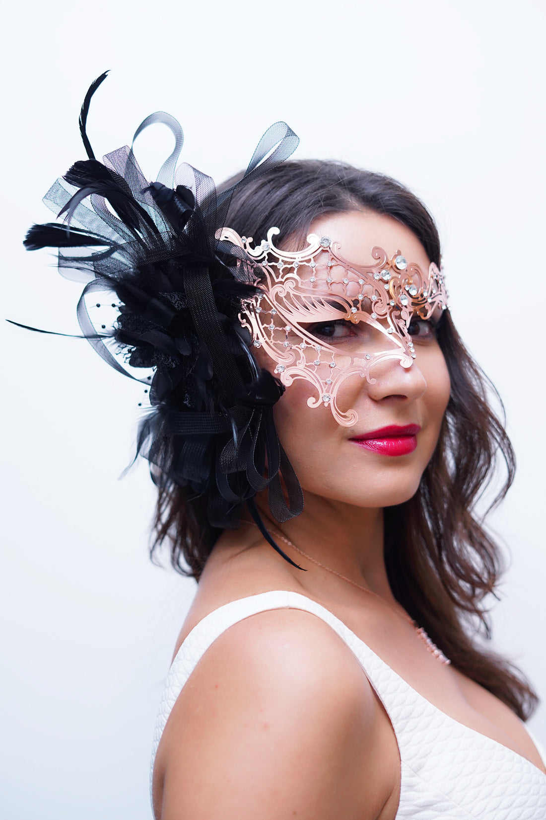 Phantom Feather Mask - Rose Gold