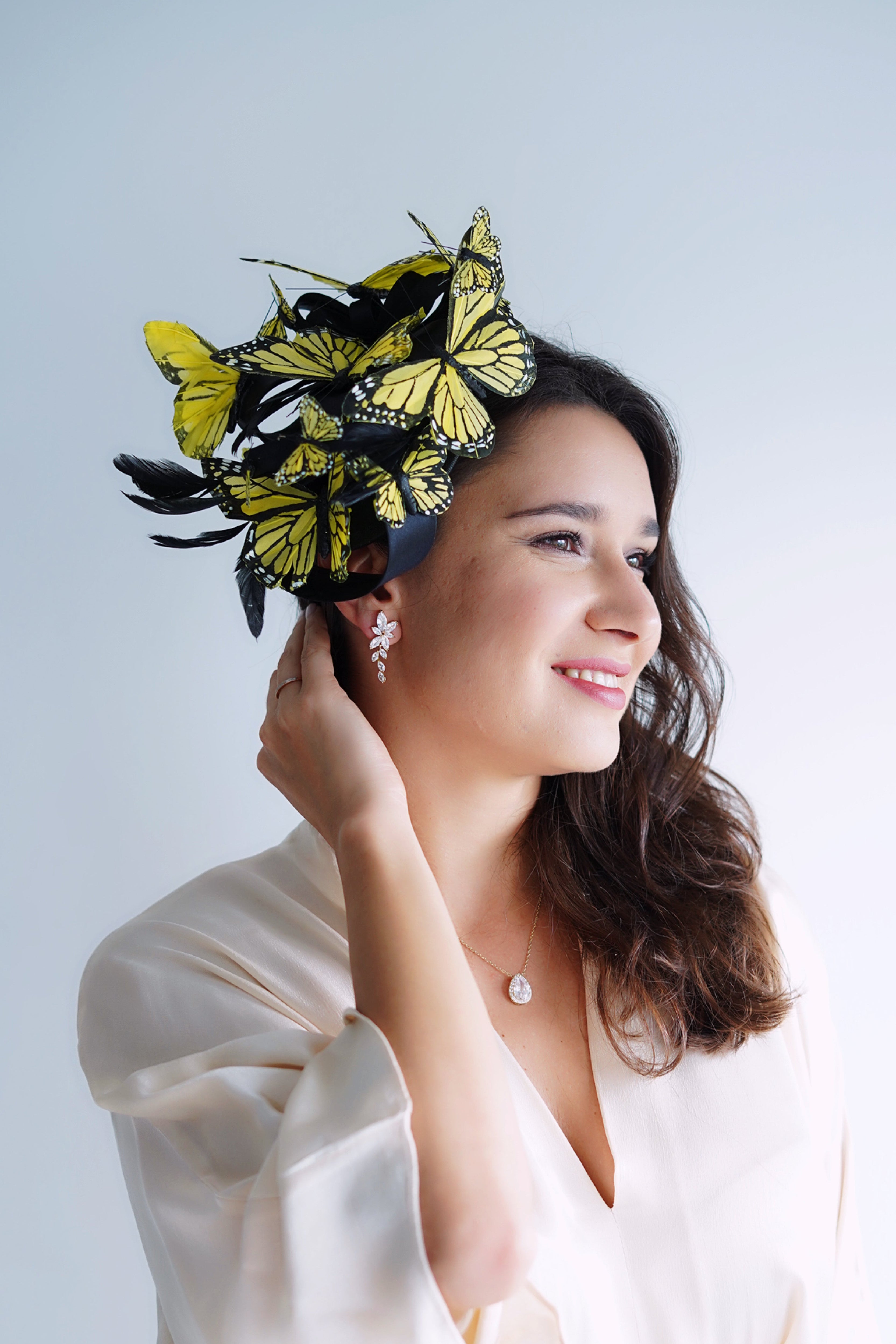 Butterfly Fascinator Hat - Yellow Black