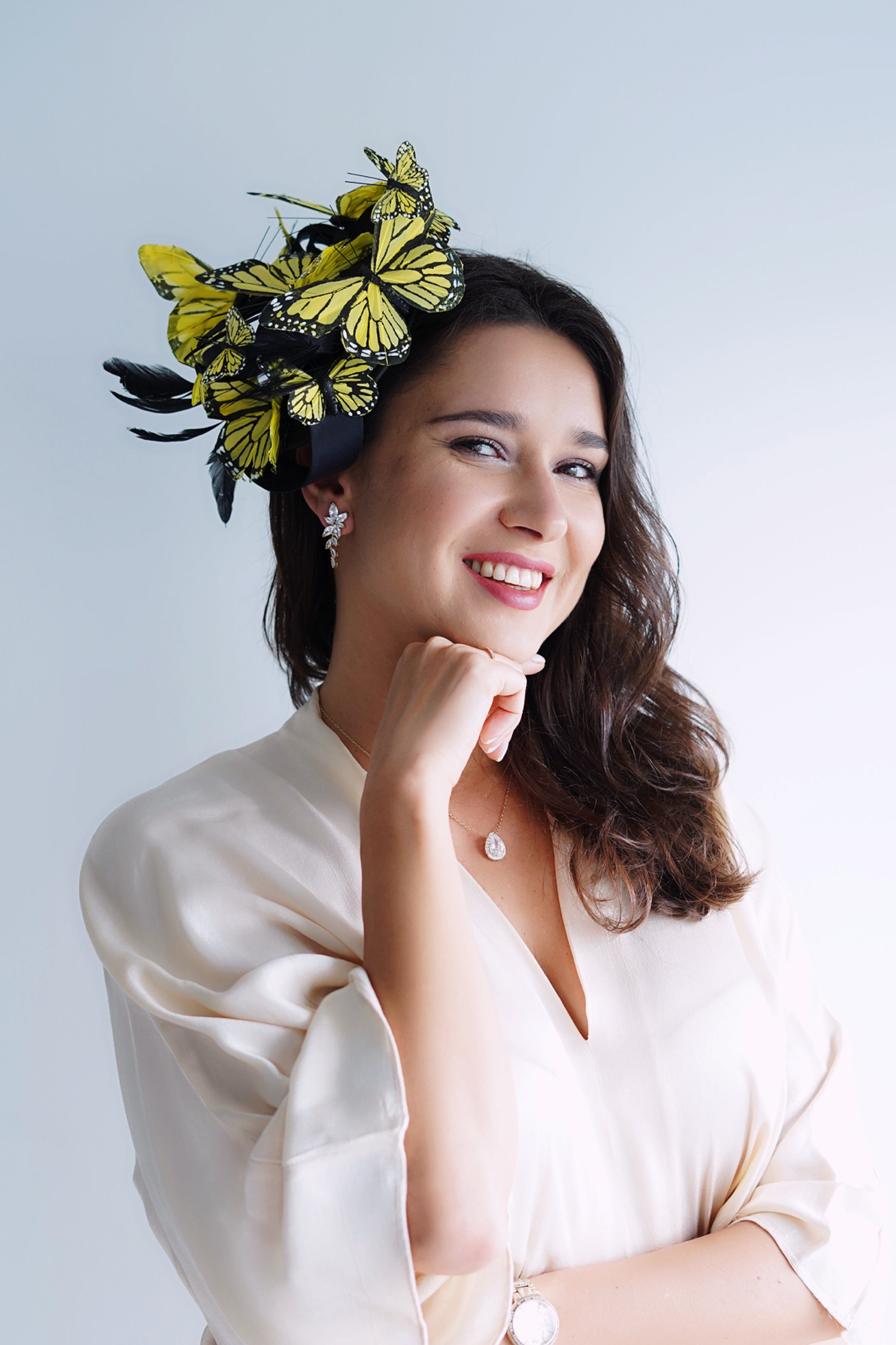 Butterfly Fascinator Hat - Yellow Black