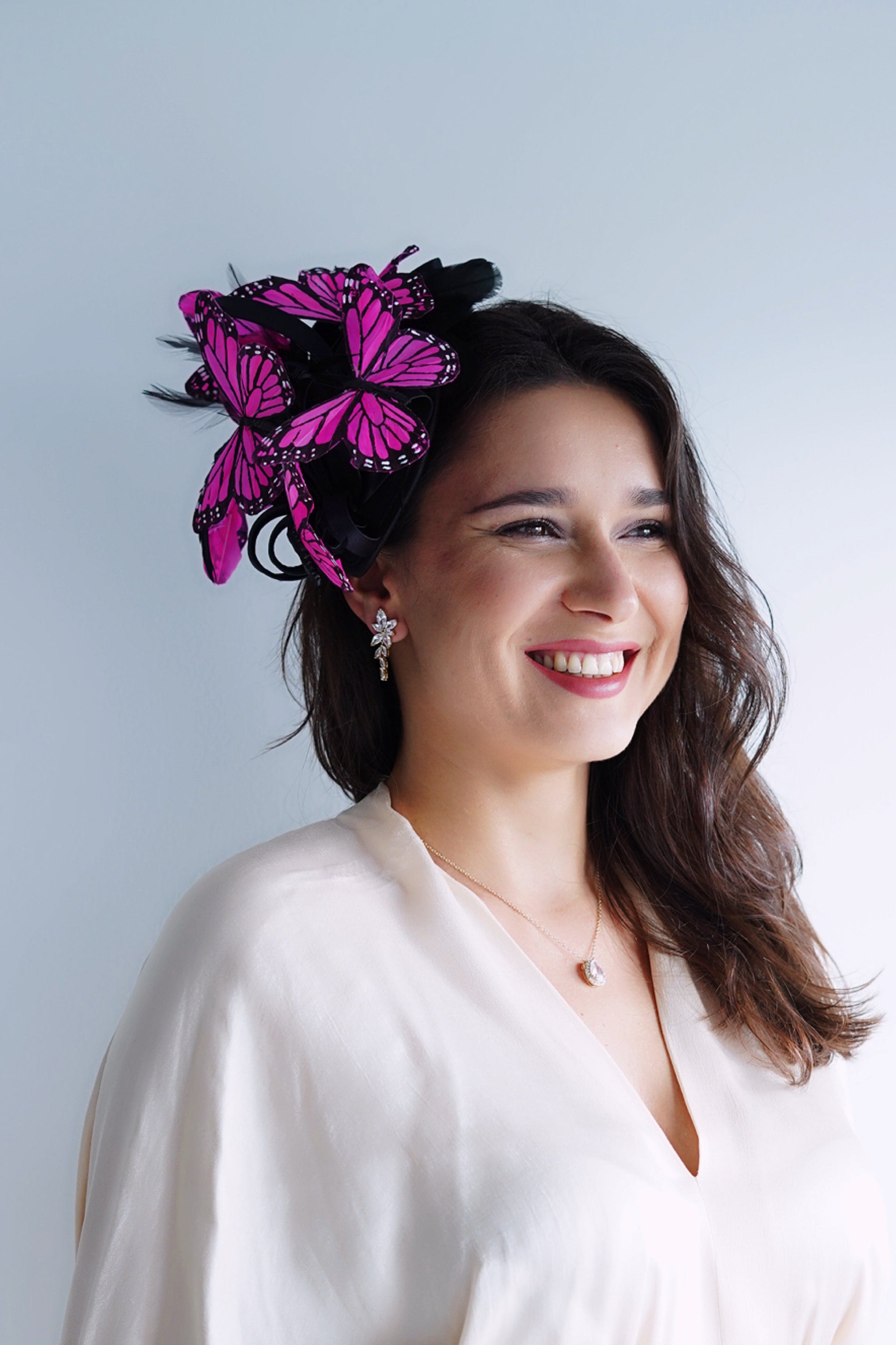 Butterfly Fascinator Hat - Pink Black