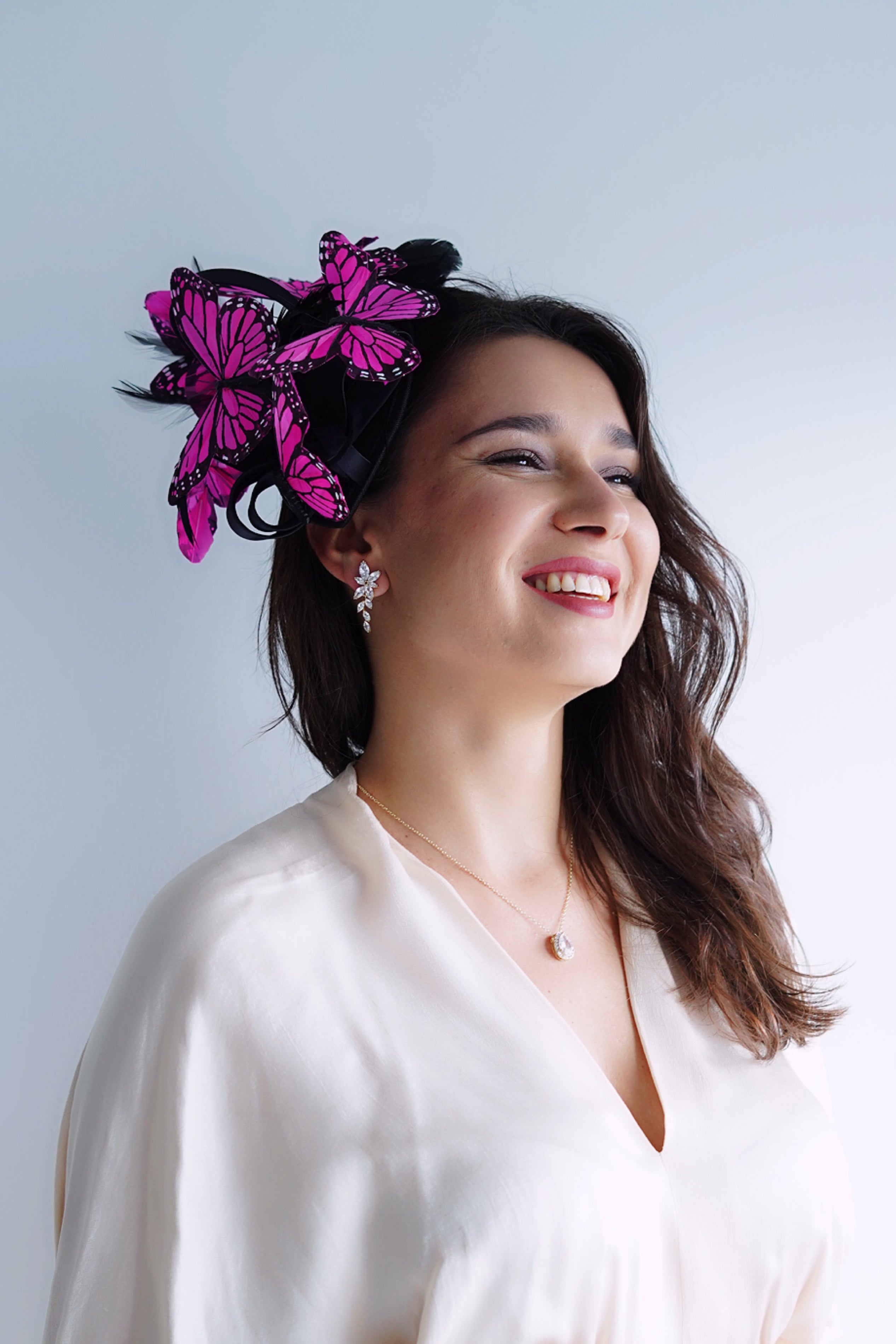 Butterfly Fascinator Hat - Pink Black