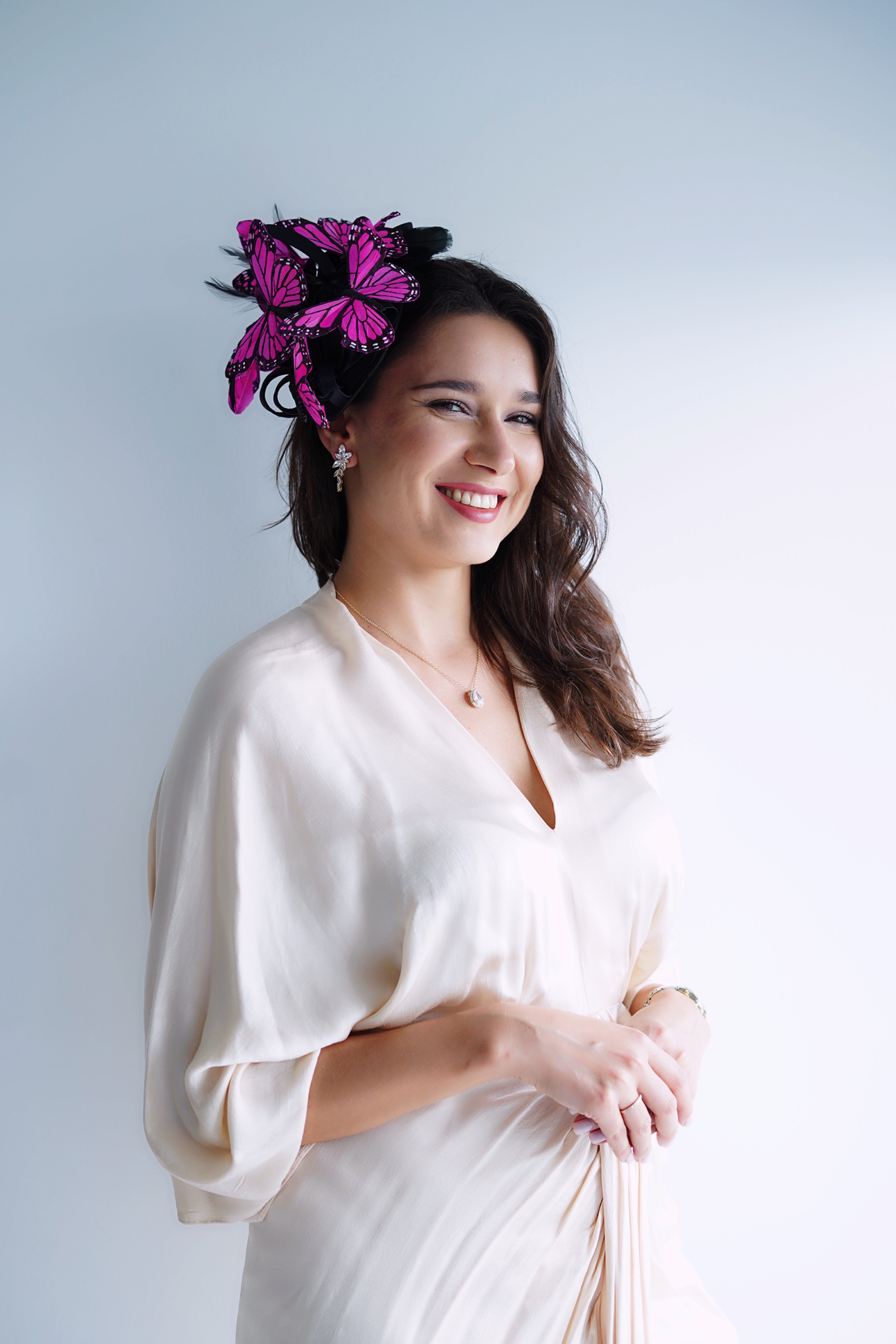 Butterfly Fascinator Hat - Pink Black