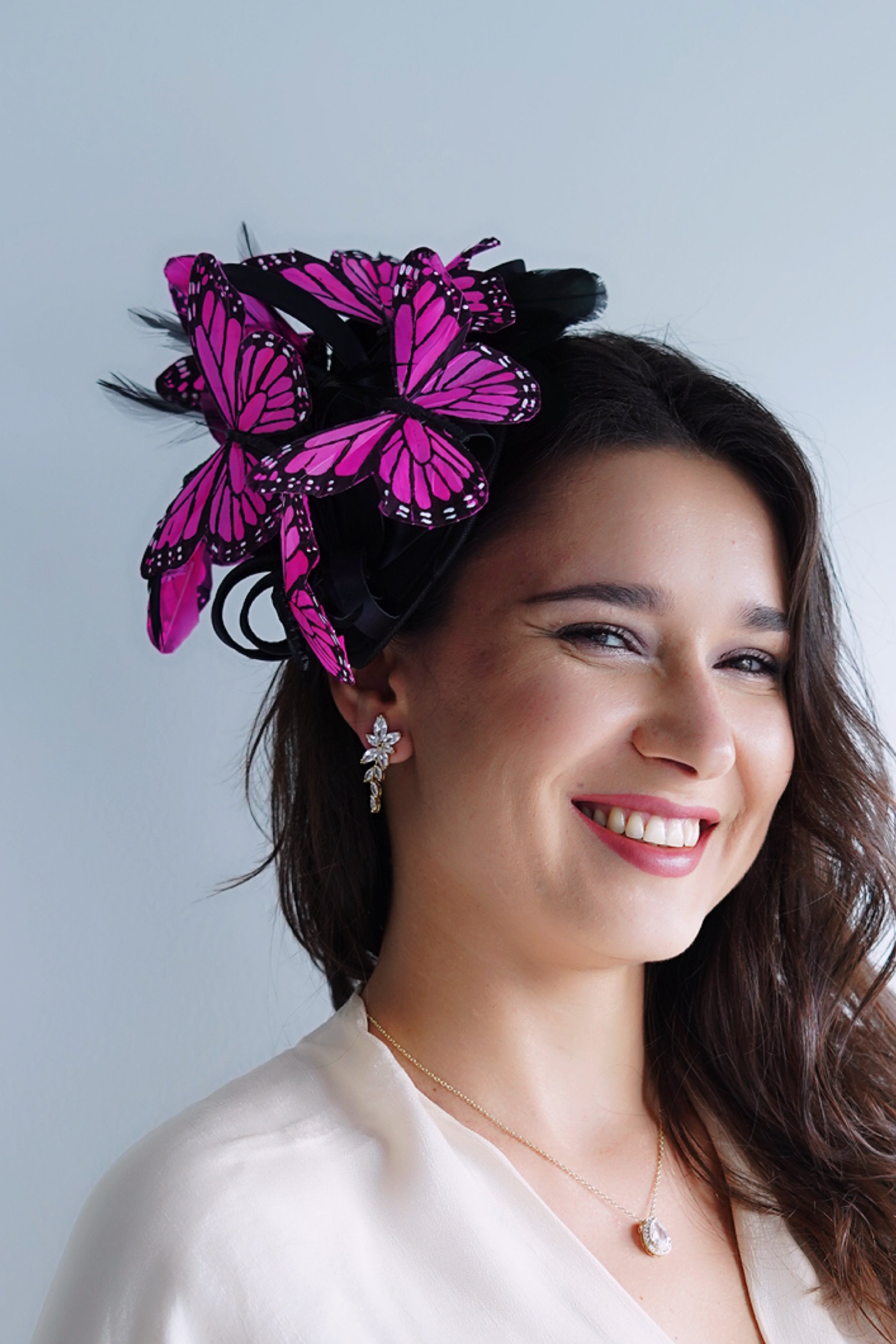 Butterfly Fascinator Hat - Pink Black
