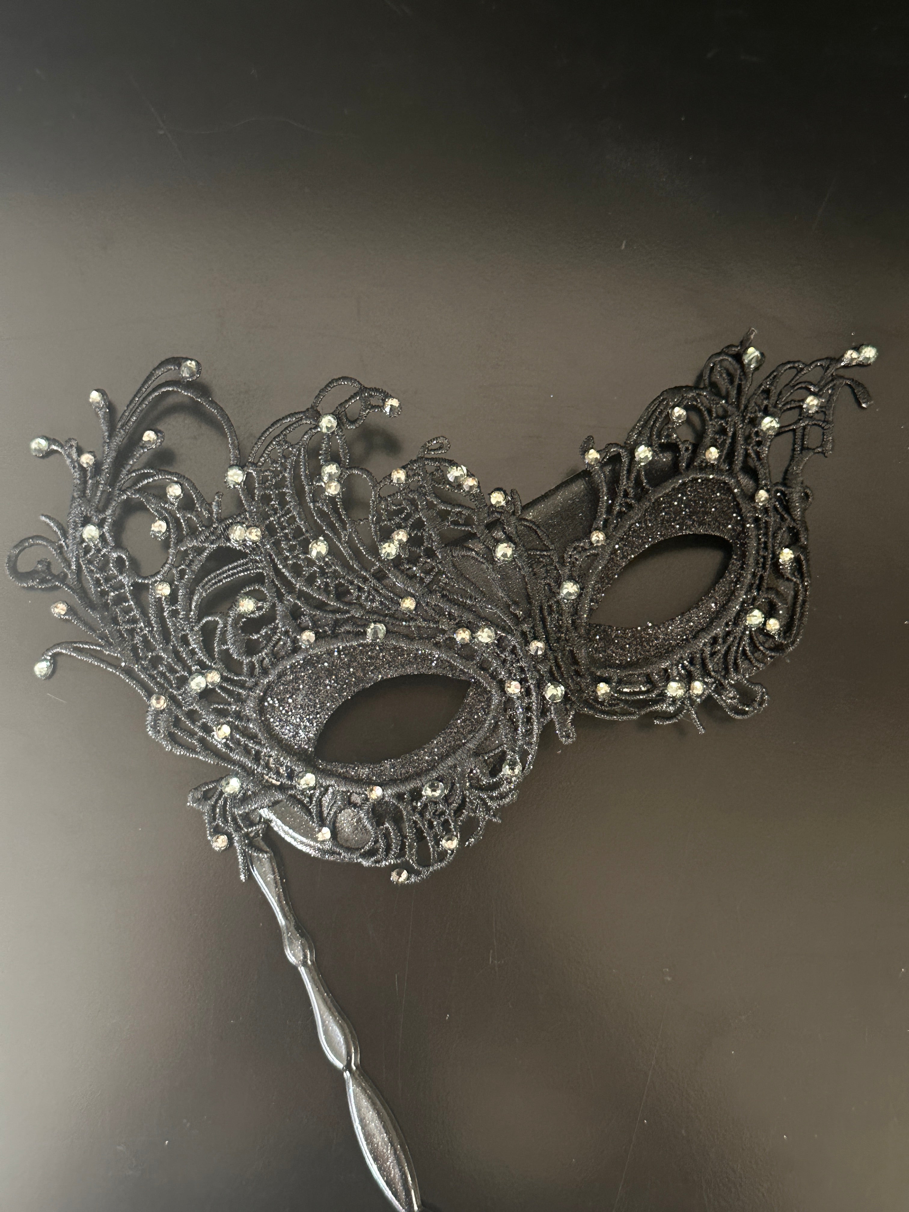 Handheld Black Lace - White Crystal