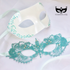 Light blue couples masquerade mask set with lace, rhinestones, and white painted accents.
