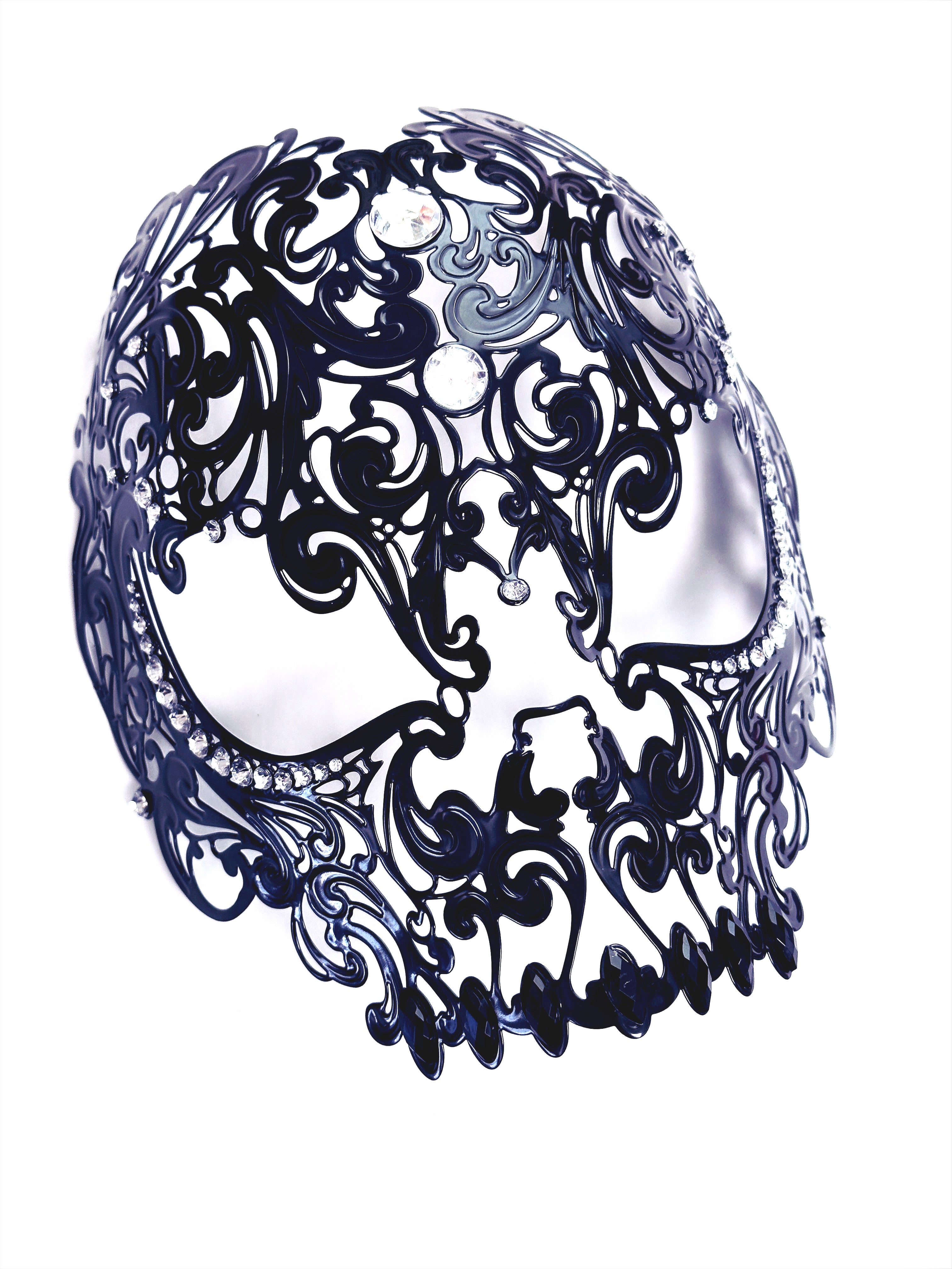 Metal Skull Mask - Black/Crystal