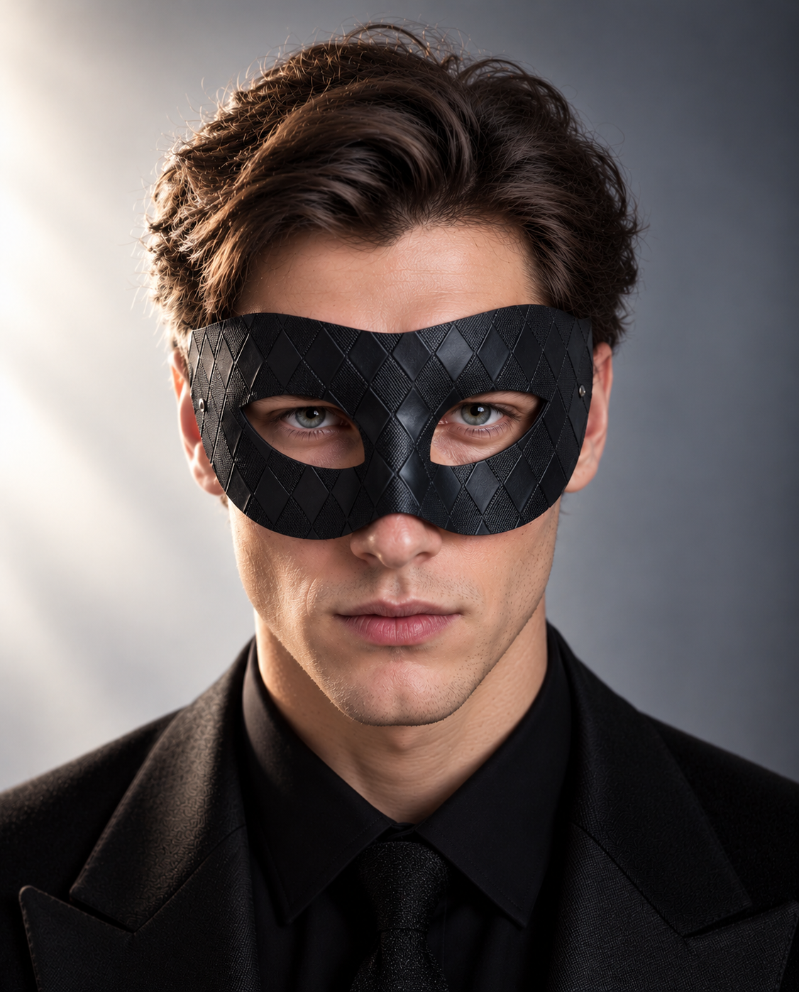Obsidian Diamond Masquerade Mask with embossed black diamond texture for Venetian masquerade balls and formal costume events.