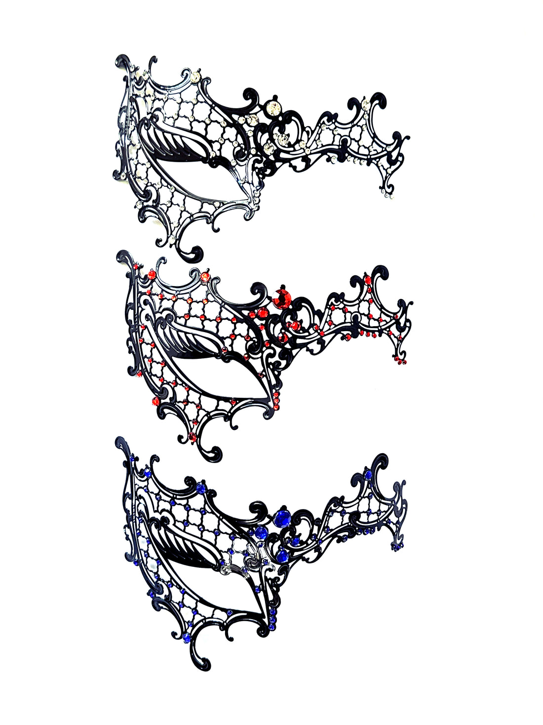 Phantom metal masks featuring gemstone accents