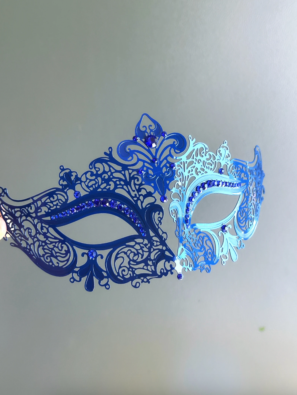 Elegant Venetian Metal Mask - Blue Sapphire