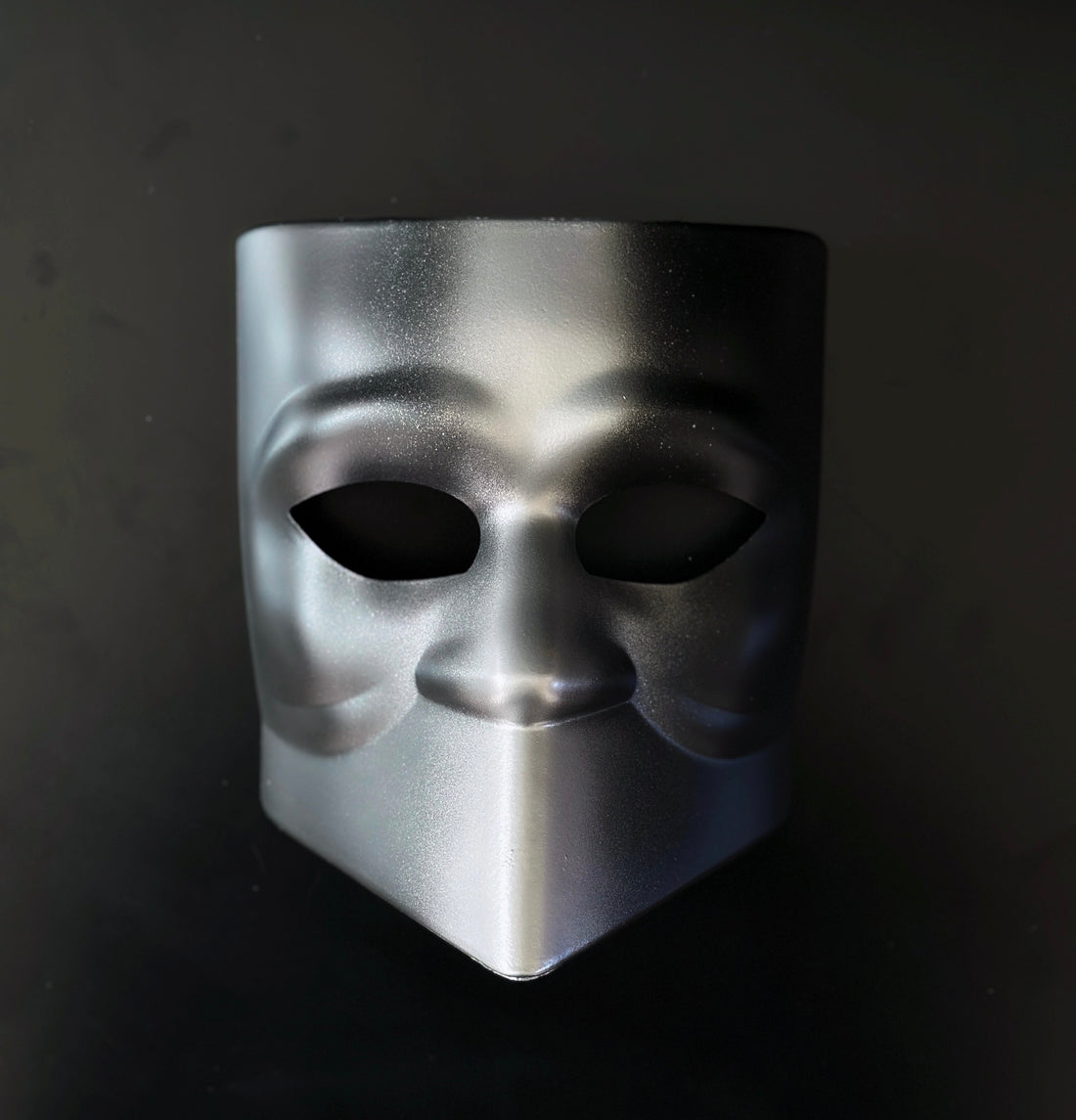 Silver & Charcoal Gray Bauta masquerade mask with matte finish for formal costume and masked events.