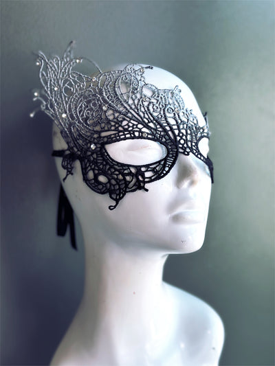 Silver and black lace mask