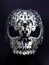 Intricate silver gothic skull face mask with cutout eyes and decorative design