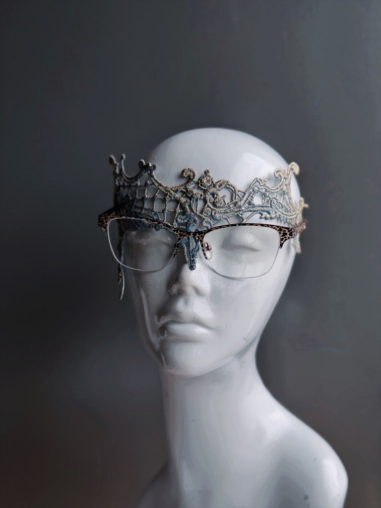 French Blue & Gold Lace Eyeglass Mask