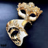 Venetian gold couples masquerade mask set with lace crystal crown and baroque crackle mask, perfect for masquerade balls and weddings.