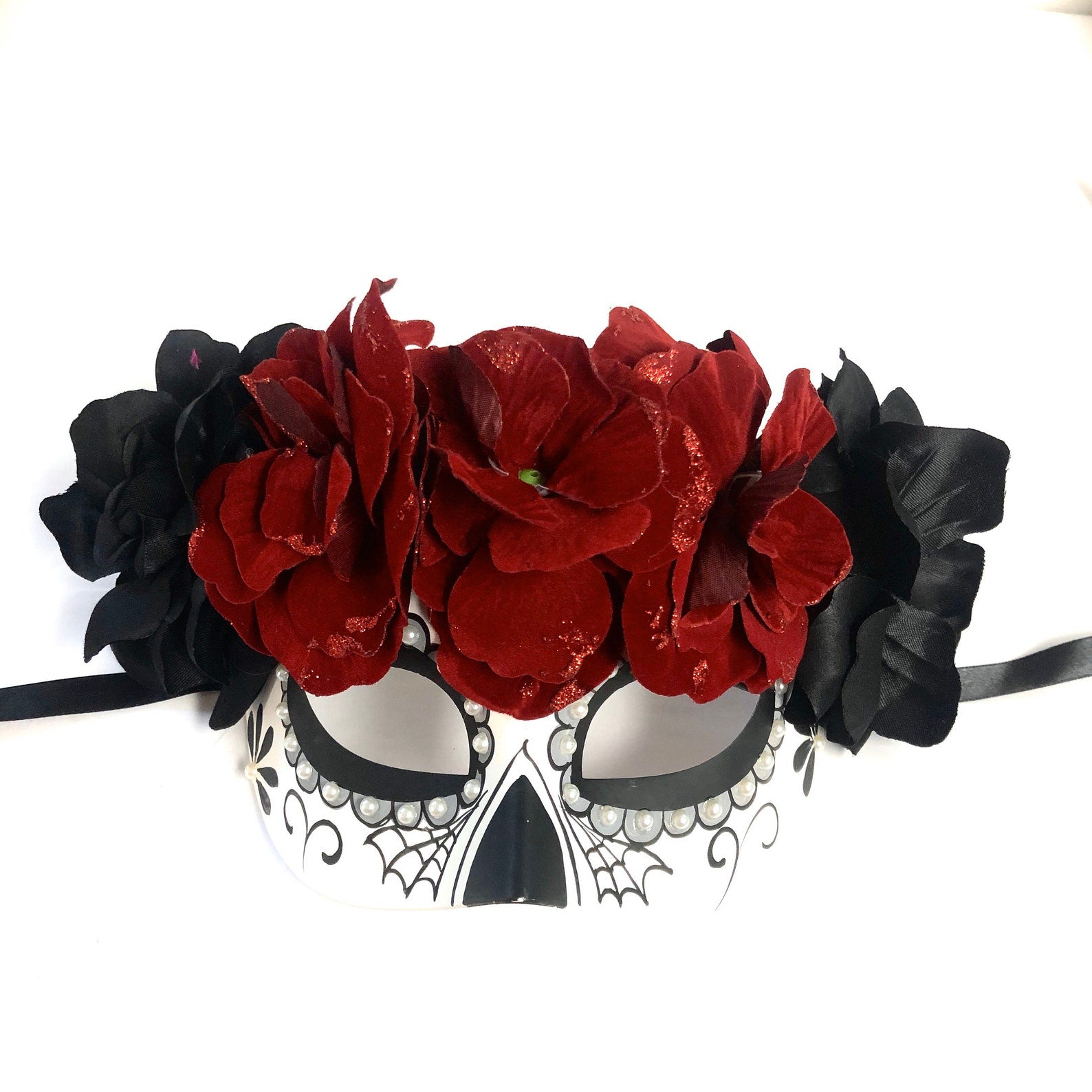 Womens sugar skull day of the dead masquerade mask for sale.
