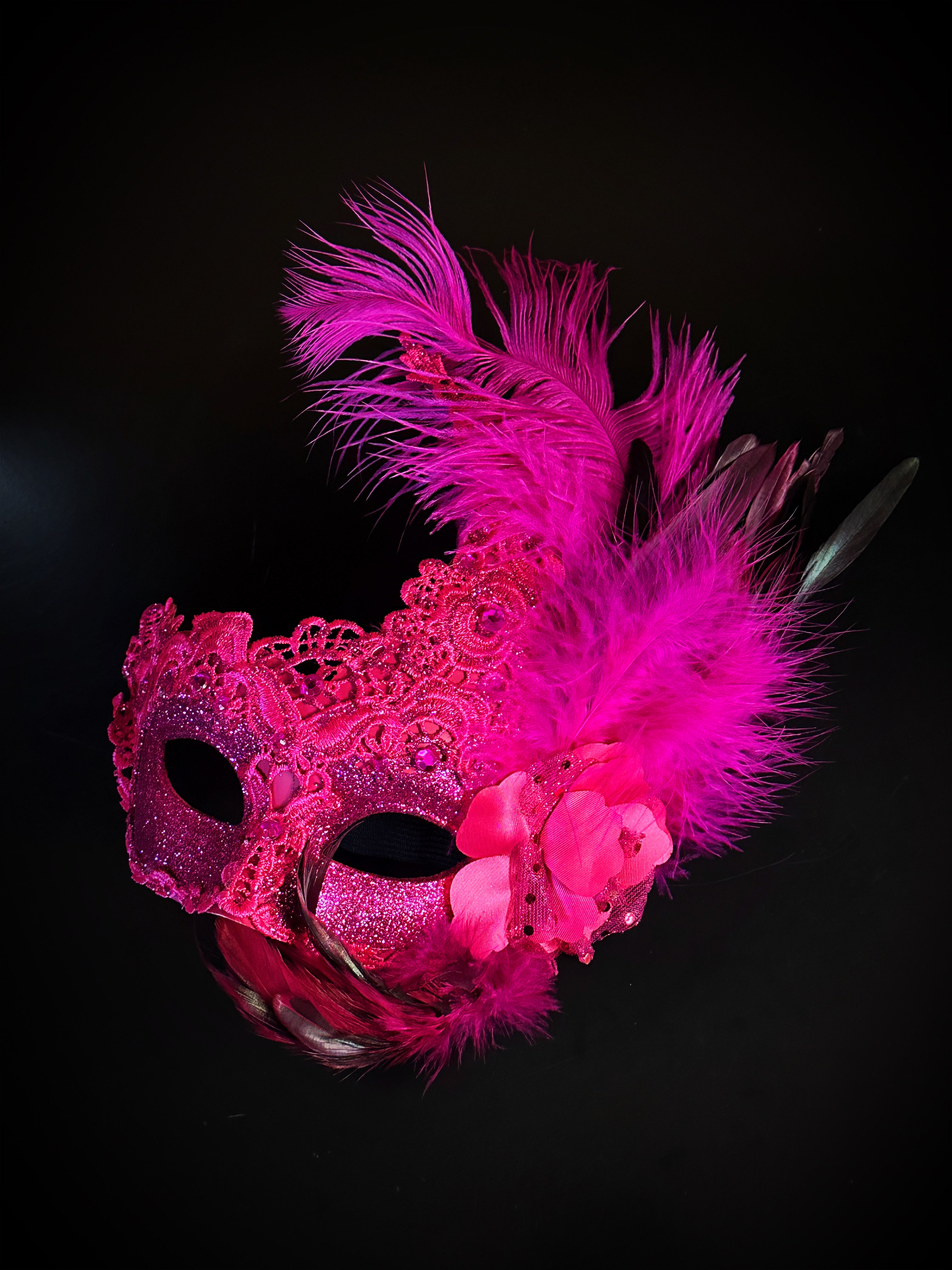 pink masquerade dress Womens Masquerade Mask Feather Hot Pink