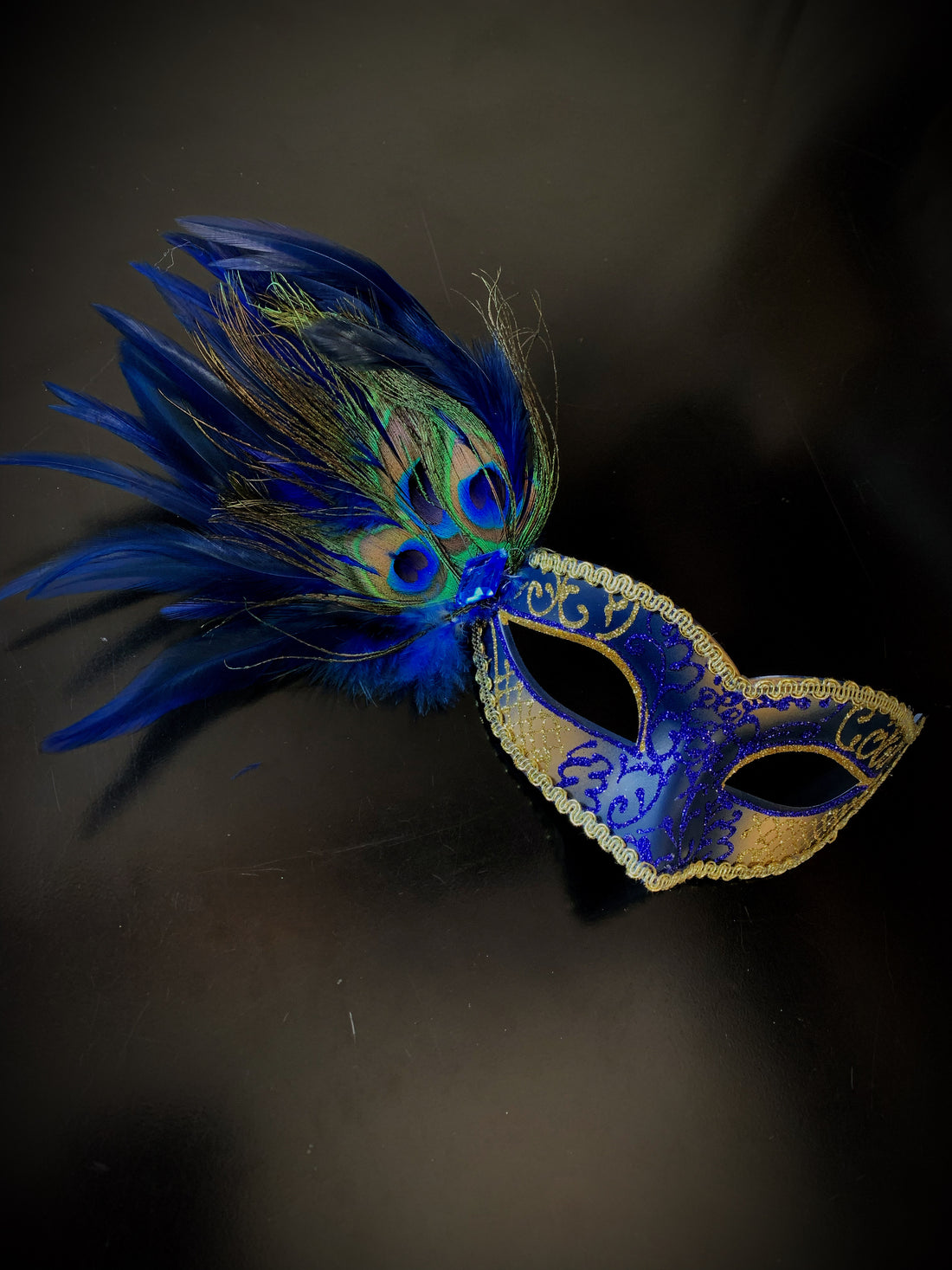 Peacock Mask - Gold Blue
