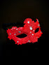 Womens lace brocade masquerade mask in red with clear gems.