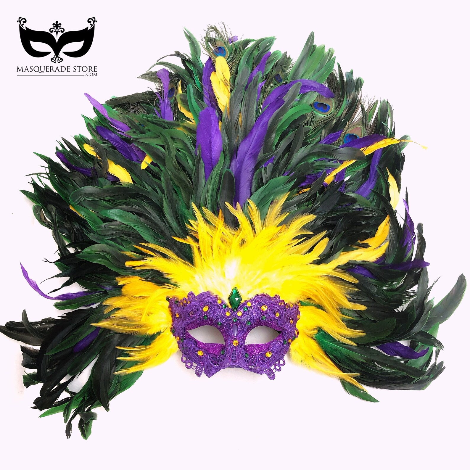 Majestic Feather Mask - Mardi Gras Extravaganza