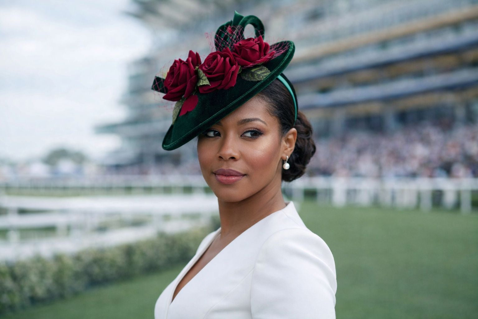 Green Velvet with Red Rose Fascinator Hat