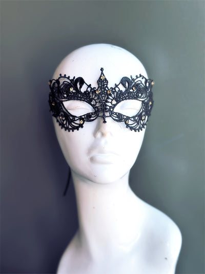 Black lace mask with rhinestones