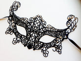 Elegant black lace masquerade mask with rhinestones, women’s lace party eye mask for weddings, Halloween, prom, and masquerade balls.