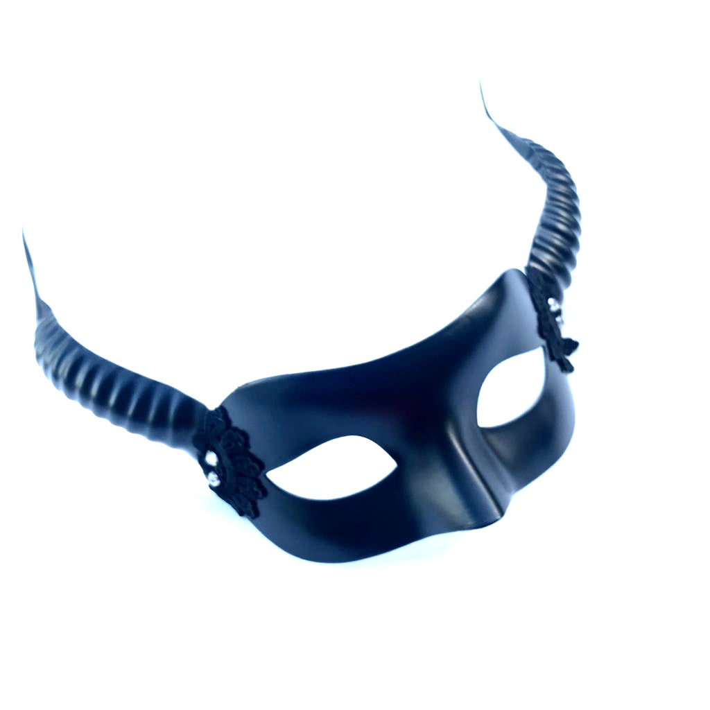 Black Malevolent Horned masquerade mask with a sleek design