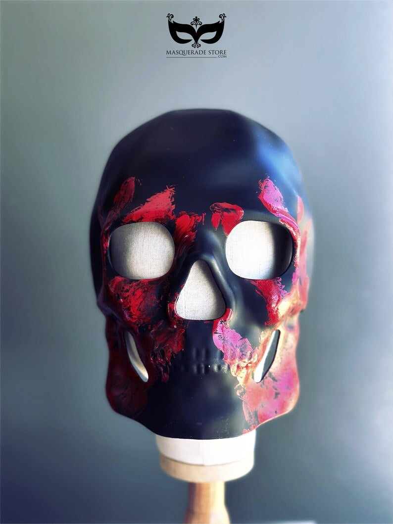 Black and red skull masquerade mask for men, gothic Halloween costume mask.