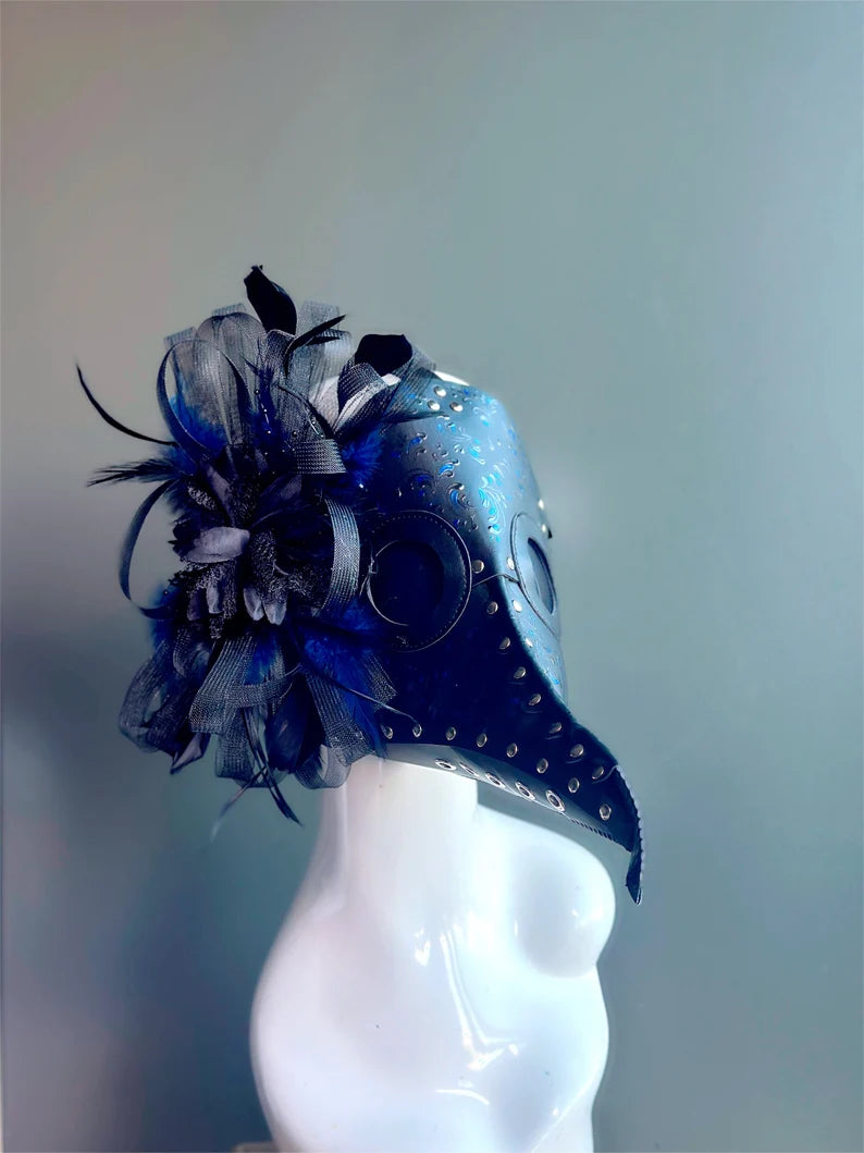 Black Blue Feathered Plague Mask