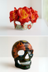Sugar skull couples mask set with roses and fire flame details.