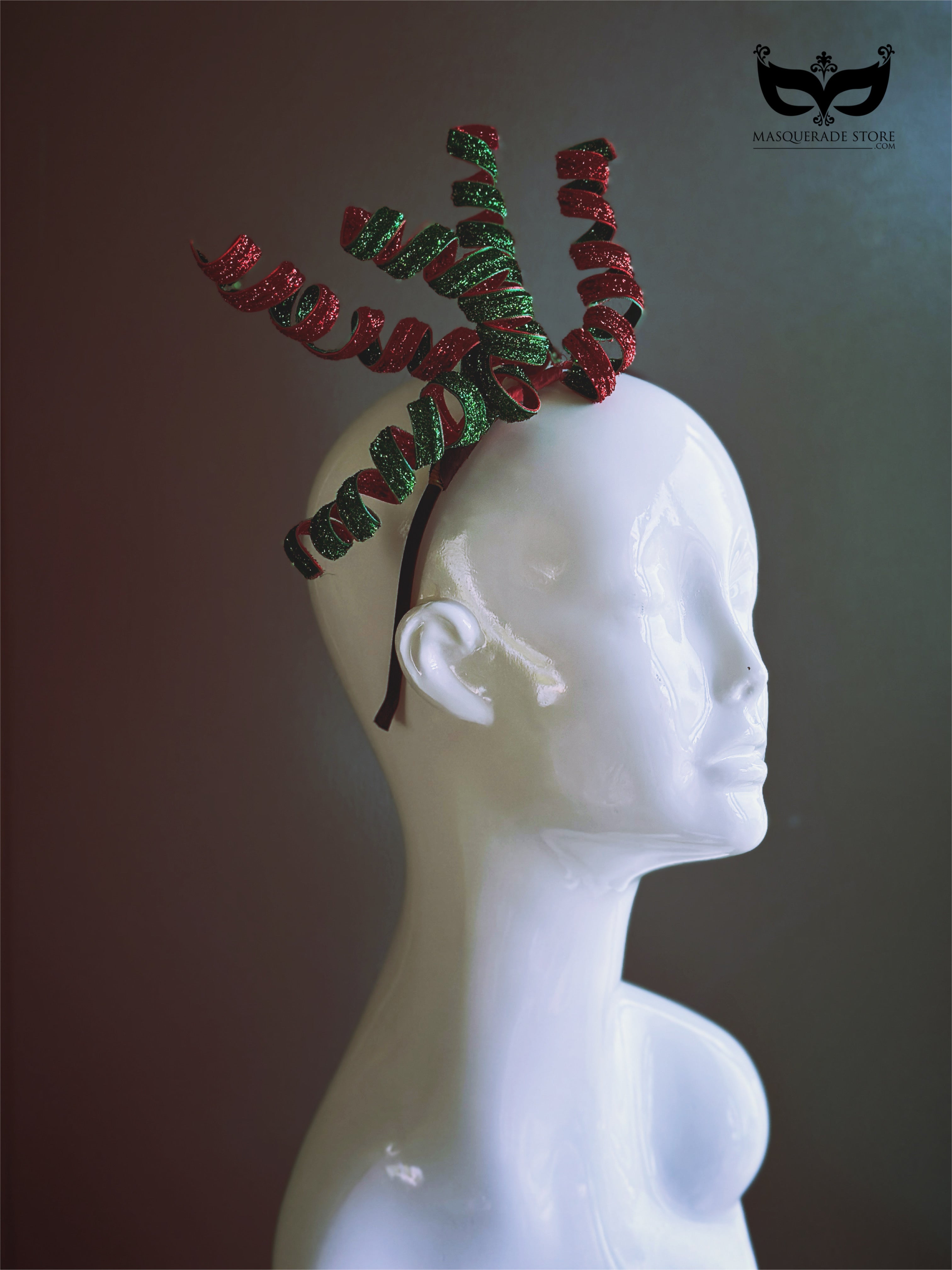 Holiday fascinator with glitter curl ribbons