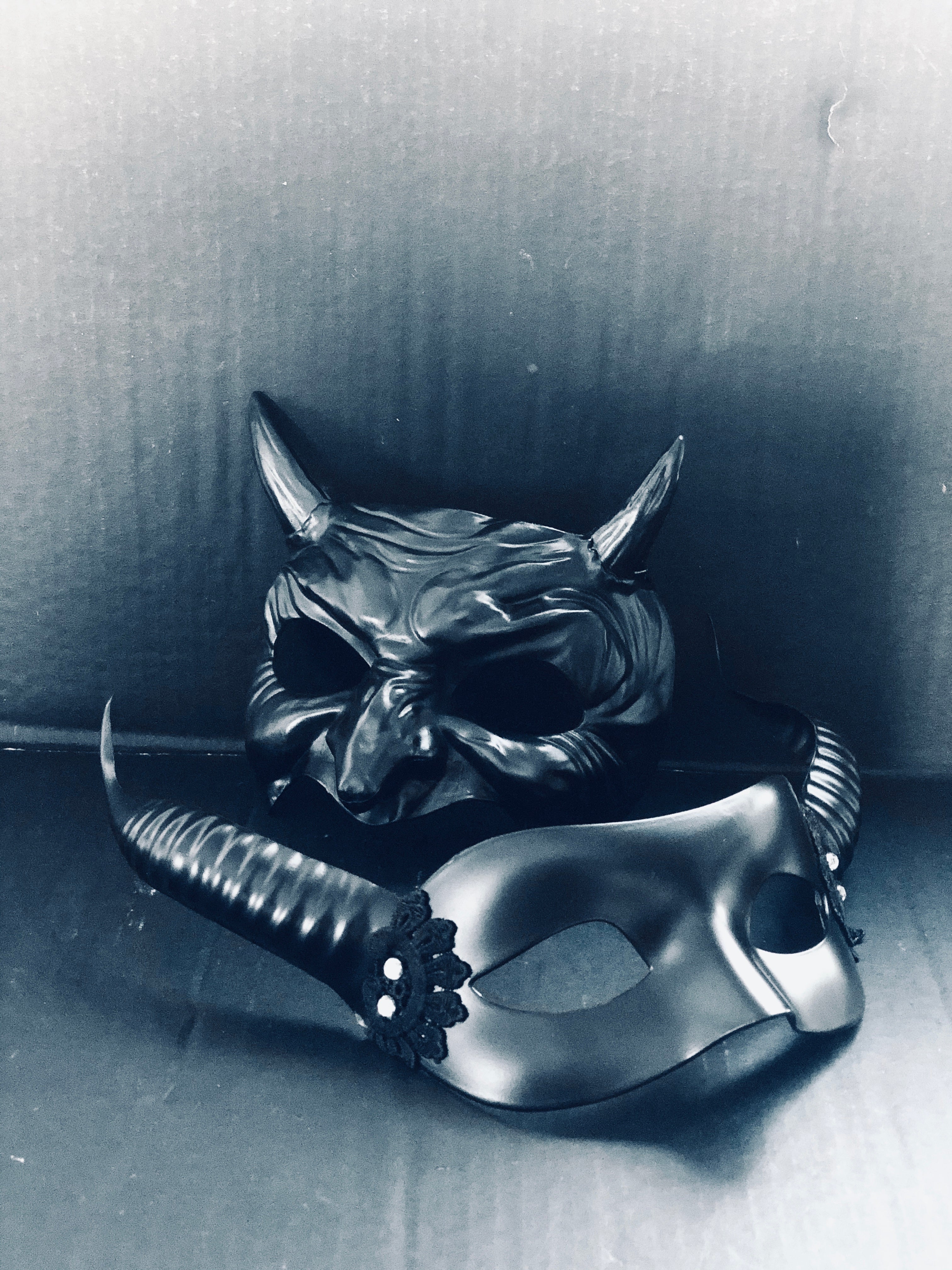 Couples set of Black Horned masquerade masks