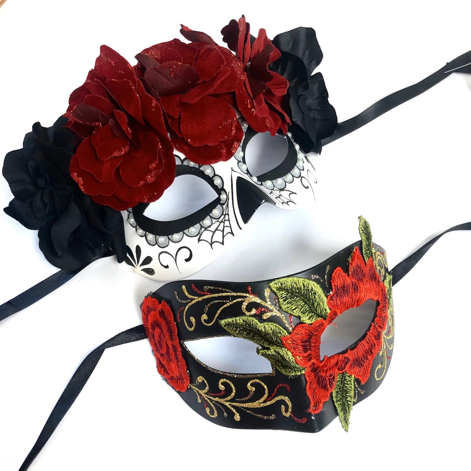 catrina sugar skull mask day of the dead couples mask pair red black adult