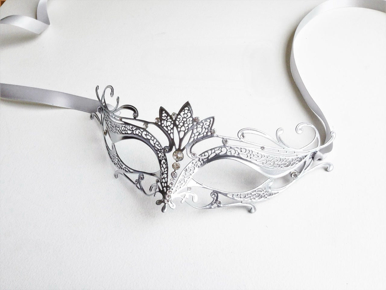 elegant silver metal mask with rhinestones
