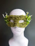 Forest elf masquerade mask in green with moss and greenery accents
