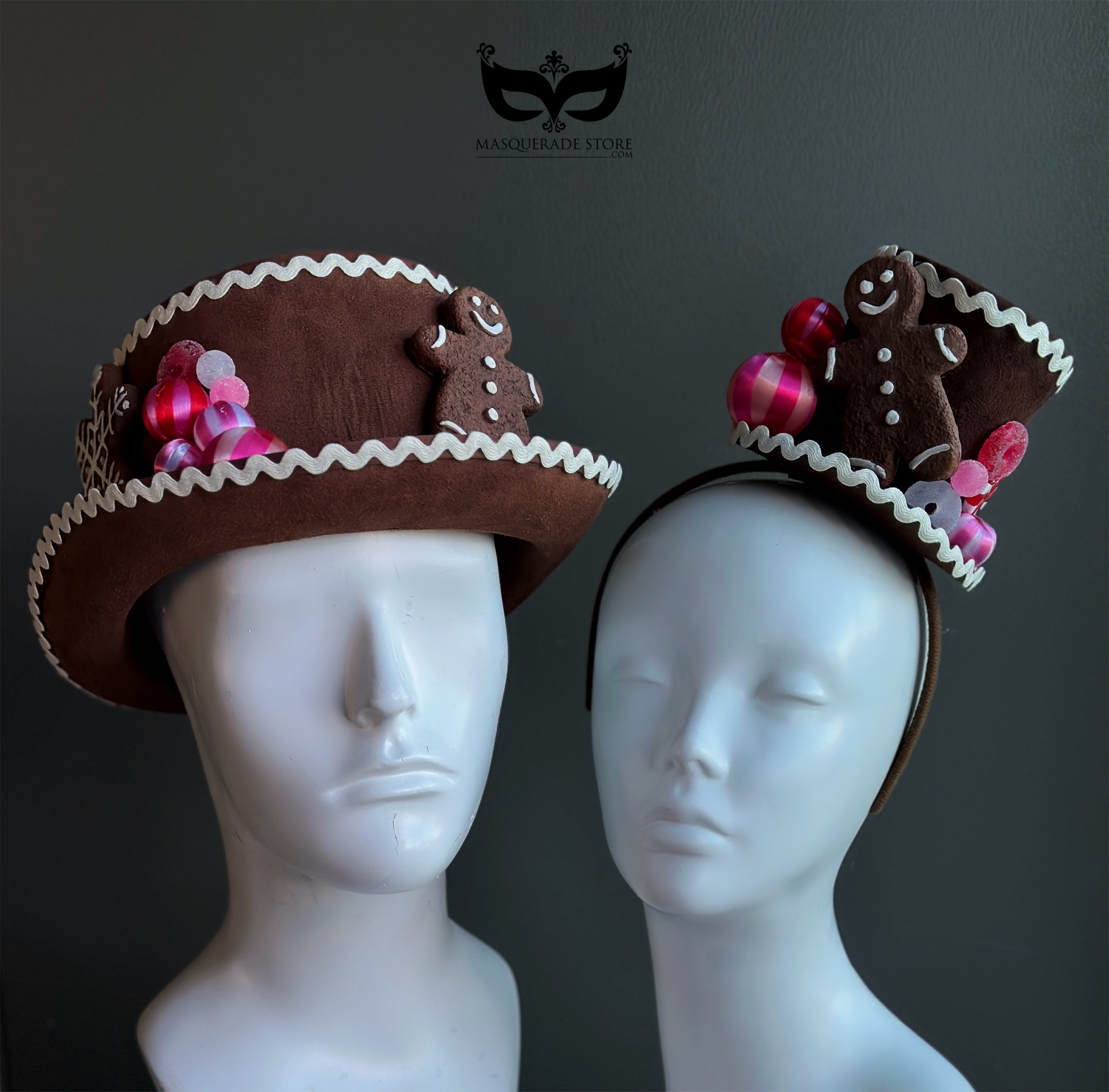 Gingerbread cookie Christmas mini top hat fascinator with festive ornaments on headband