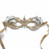 Elegant gold lace masquerade mask with silver butterflies, Venetian lace eye mask for women, perfect for weddings, masquerade balls, prom, and Halloween.