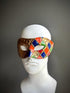 Harlequin Venetian masquerade mask with colorful diamonds and gold accents for Carnival, Mardi Gras, and masquerade balls.