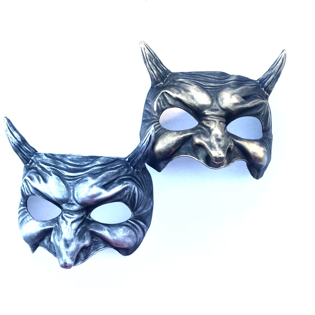Horned Demon masquerade mask available in black, silver, and gold