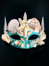 Mens masquerade mask in turquoise with sea shells and pearls