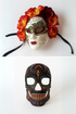 Day of the Dead mask set with embroidered roses and tribal-style sugar skull.