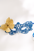 Royal blue lace masquerade mask with gold butterfly accent, elegant lace mask for women, perfect for prom, masquerade parties, and costume events.
