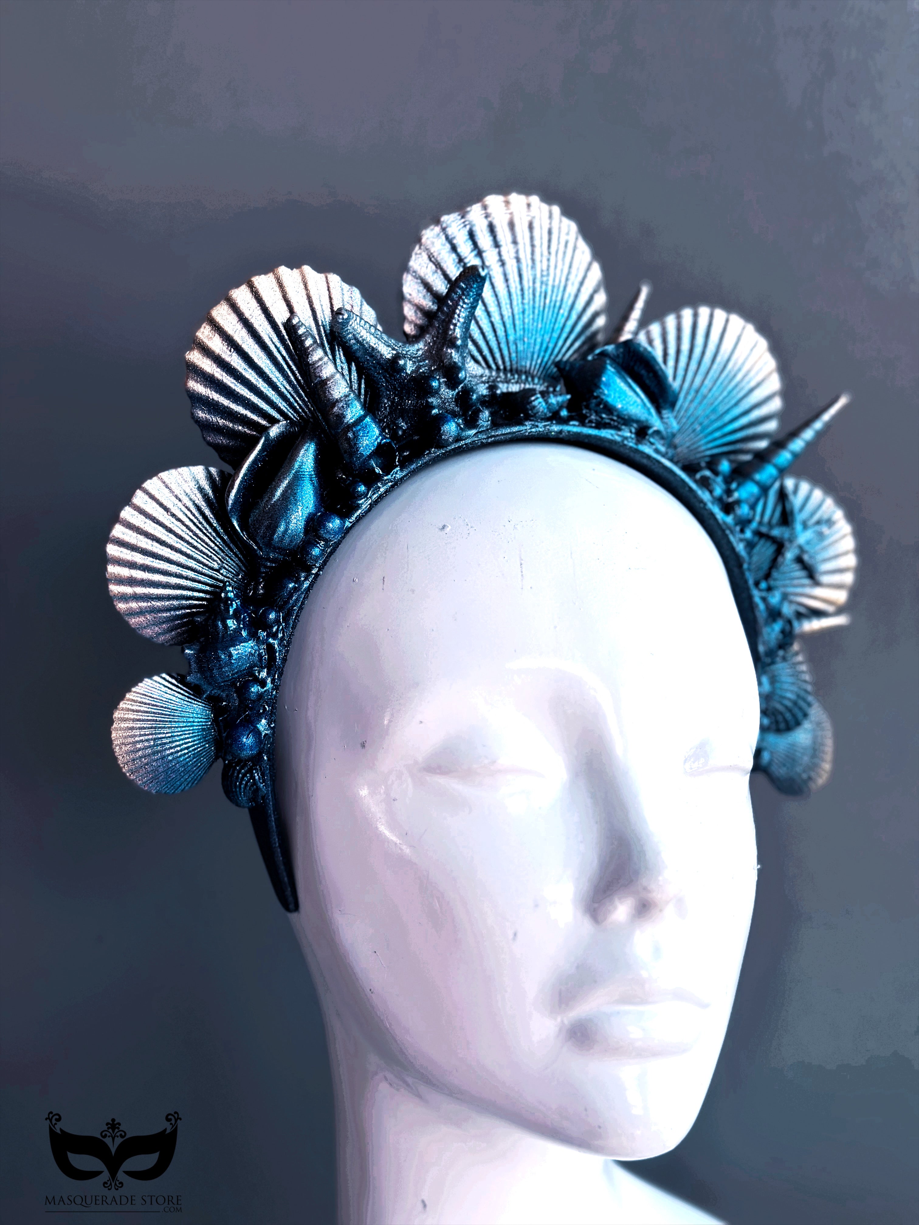 seashell headpiece deep blue sea color